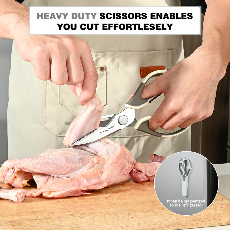 Kitchen Shears Heavy Duty Kitchen Scissors with Magnetic Sheath Holder, Dishwasher Safe Scissor, All Purpose 9-inch Scissors, Detachable, Serrated Blades, Bottle Opener function included (2 Pack) 2
