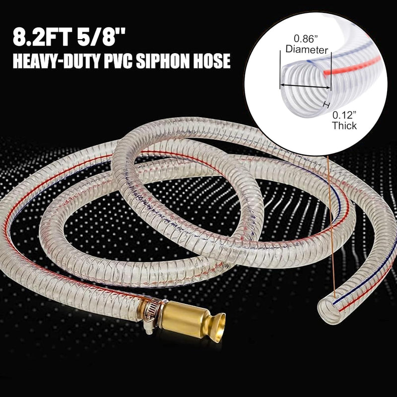 8.2FT 5/8" Heavy Duty Siphon Hose - Gerguirry Self-Priming Jiggler Pump for Boats, ATVs & Tractors Copper Nipple w/Metal Buckle, Fuel Transfer Tube for Gasoline Fuel Gas 1*8.2FT*5/8"ID