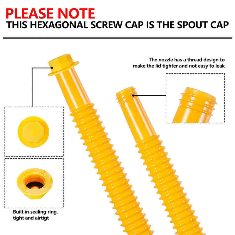 Gas Can Spout Replacement, Gas Can Nozzle. Spout Length is 8.1 in, Easier to use. For most 1/2/5/10 gal oil cans. With Gas Tank Vent Caps, Thick rubber pad, Spout Cover, Base Caps (2 Kit-Yellow)