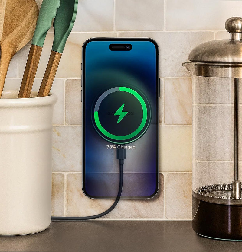 Galvanox Compatible with MagSafe Wall Mounted Magnetic Wireless Charger, (15W) Fast Charging, Stick-on Adhesive Design with Removable USB-C Cable (Black, 10 FT) Black