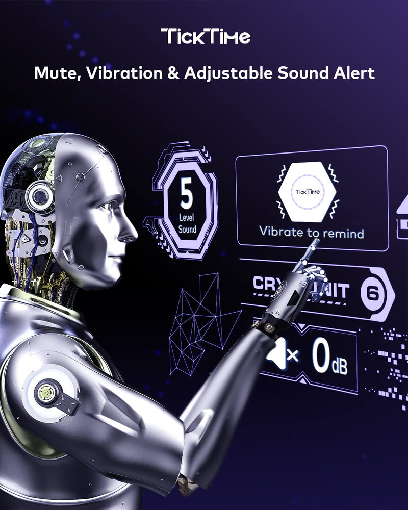 Ticktime Pomodoro Timer Cube, Hexagon Productivity Timer, Pause & Resume, Silent, Vibrate & Adjustable Sound Alert, for ADHD, Task, Work, Study, 5/15/25/30/45/60min & Custom Countdown, Purple Violet