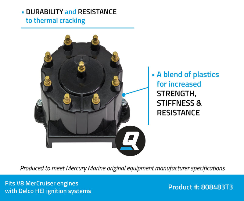 Quicksilver 808483T3 Distributor Cap Kit for Marinized V8 Engines by General Motors w/Delco HEI Ignition Systems, Except MPI Engines w/ECM 555 Connections