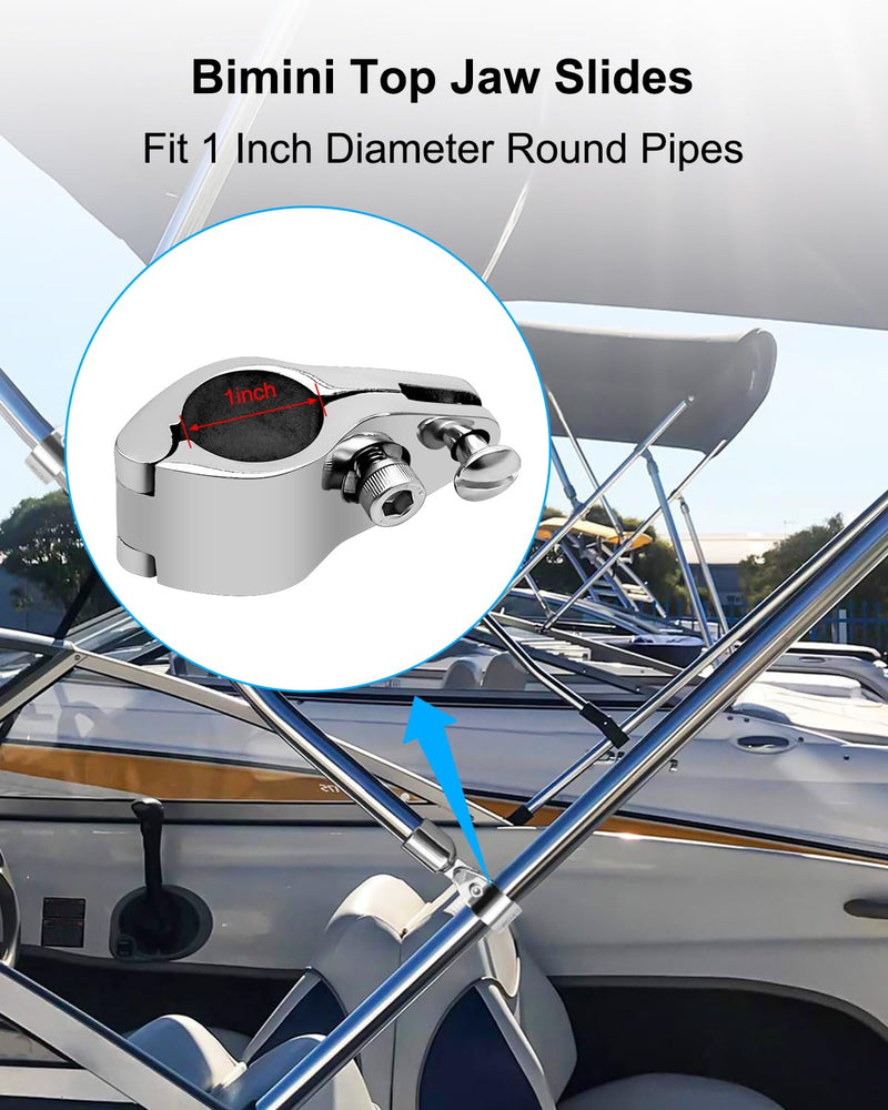 Bimini Top Jaw Slides for 7/8 Inch or 1 Inch Round Tubing, Heavy Duty Marine 316 Stainless Steel Bimini Top Hardware Fitting, External Eye End Top Hinged Jaw Slides 1''- B- 4PCS
