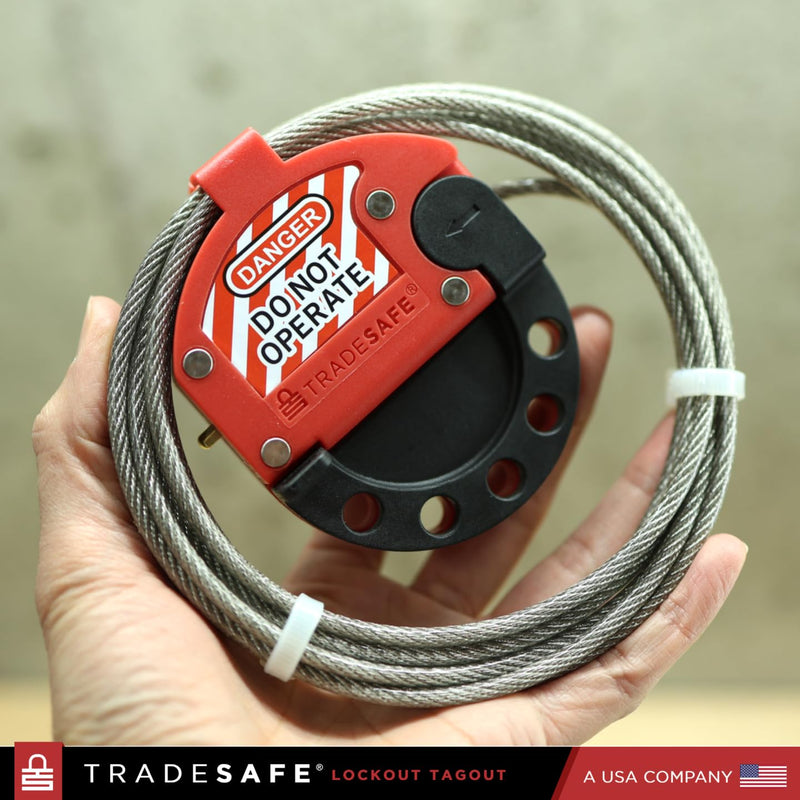 TRADESAFE Lockout Tagout Adjustable Cable Lock - 10 ft Steel Cable Lock | Uv-resistant Pvc-coated Steel Cable, Non-conductive Nylon Body, Secures With Up To 5 Loto Padlocks