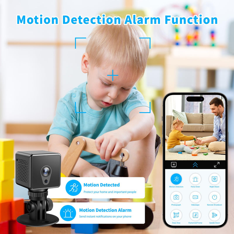 Mini Camera 2026 4K HD WiFi Portable Nanny Cam with Motion Detection,Cloud & SD Storage,Night Vision,Wide Angle,Can No Need WiFi Cams Micro Wireless Small Security Cameras for Home Baby Indoor Outdoor Black