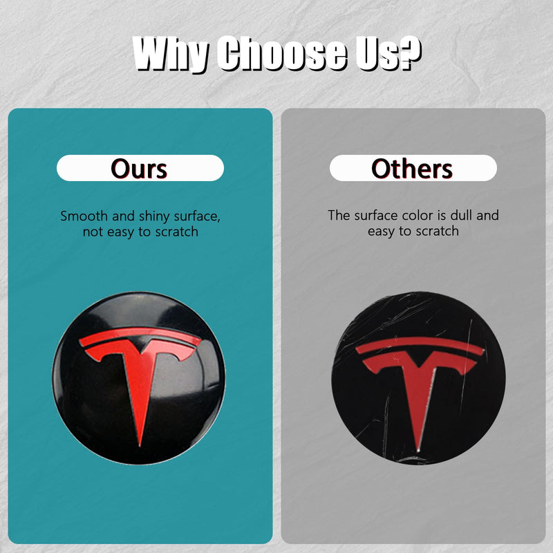 Wheel Cover Center Emblem Sticker for Tesla Model 3 Model Y Hubcaps Wheel Rim Cover Red Emblem & Gloss Black Background (4PCS) (Black& Red) Black & Red