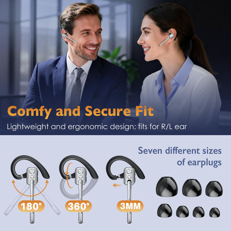 Bluetooth Headset, Wireless Headset with Dual-Mics & Noise Cancelling, Bluetooth Earpiece with Mute, V5.3 Hands-Free Headset with QCC Chip for Phone PC iOS Android