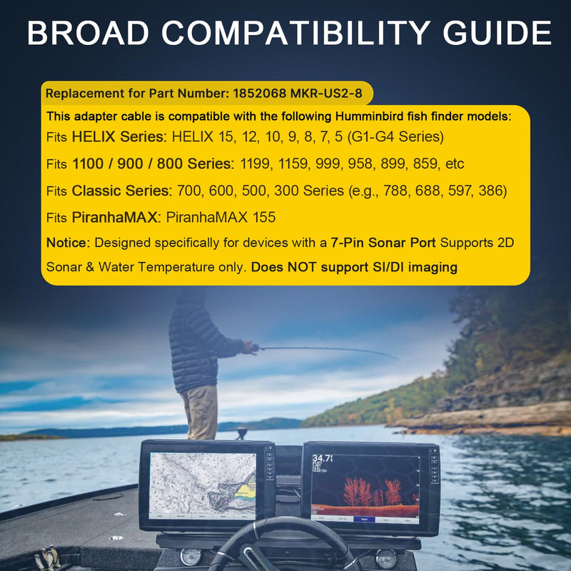1852068 MKR-US2-8 7-Pin Transducer Adapter Cable Compatible with Humminbird Fish Finder & Minn Kota US2 Finders Universal Sonar Transducer Fish, Black