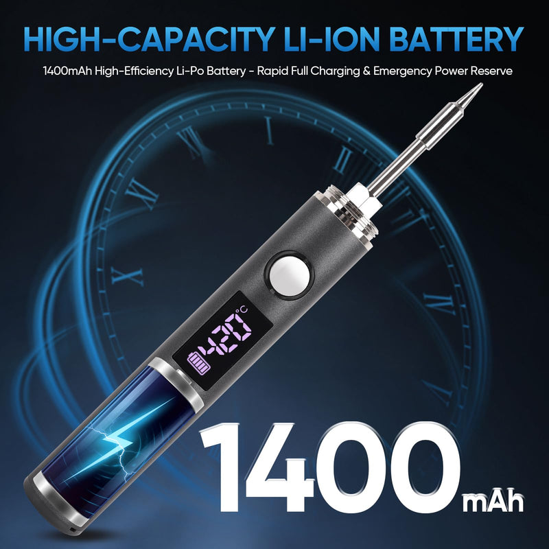 Cordless Soldering Iron Kit, Rechargeable USB-C Soldering Pen with OLED Screen, Portable Battery Powered Solder Iron for Electronics Repair, Includes 3 Tips & Lead-Free Solder Wire