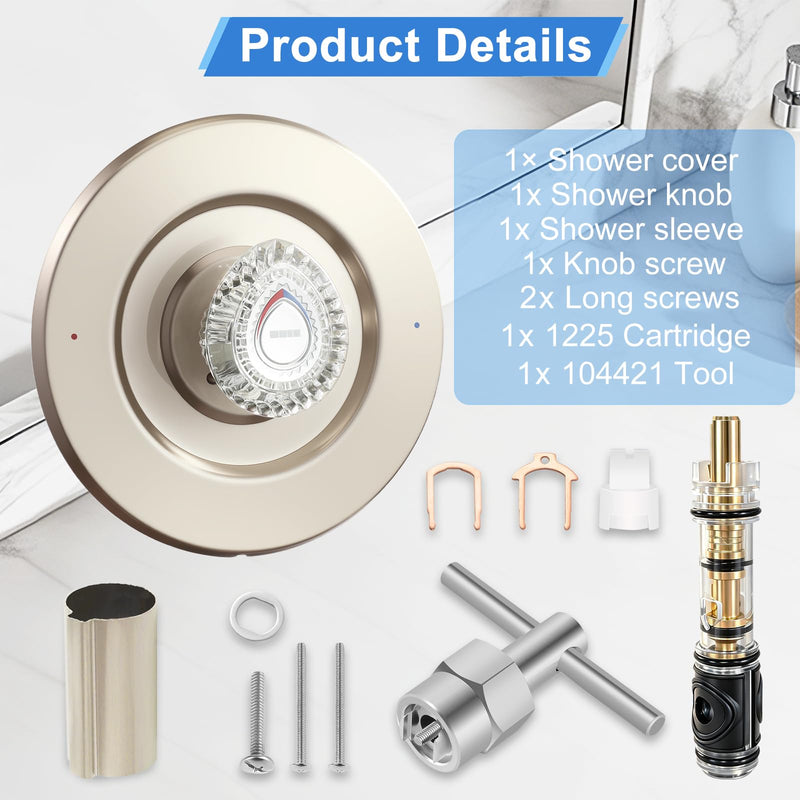 Shower Trim Kit, Compatible with Moen T470 Chateau Shower Trim Kit, With Dual Seal Replacement Cartridge, Escutcheon, Shower handle, Tubes and Screws (Brushed Nickel) Brushed Nickel