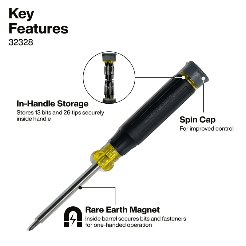 Klein Tools 80209 Precision Multi-Bit Screwdriver Set, 31-Piece, Cushion Grip Handle, Bits for Apple Product Repair, Phillips, Slotted, Hex, and TORX for Electronic Repair 2-Piece