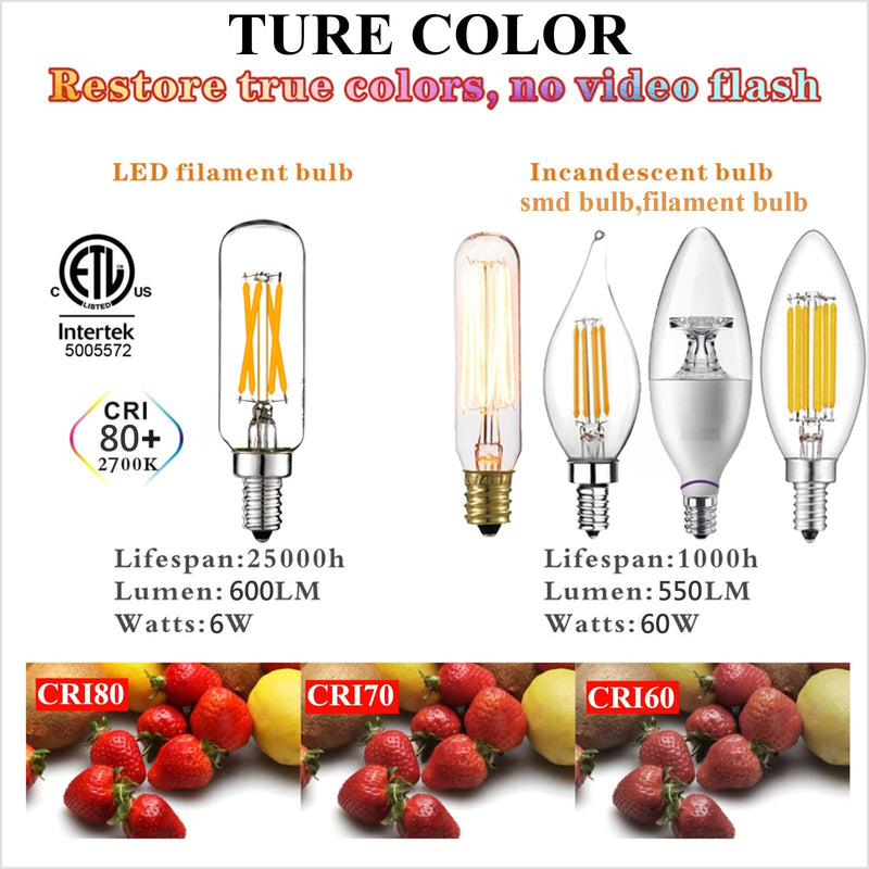 LiteHistory Dimmable E12 LED Bulb 6W Equal 60 watt led Light Bulb Warm White 2700K T6 T25 E12 Candelabra Bulb 60 watt for Chandeliers,Ceiling Fan,Pendant,Wall sconces AC120V 600LM e12 Bulb 12Pack