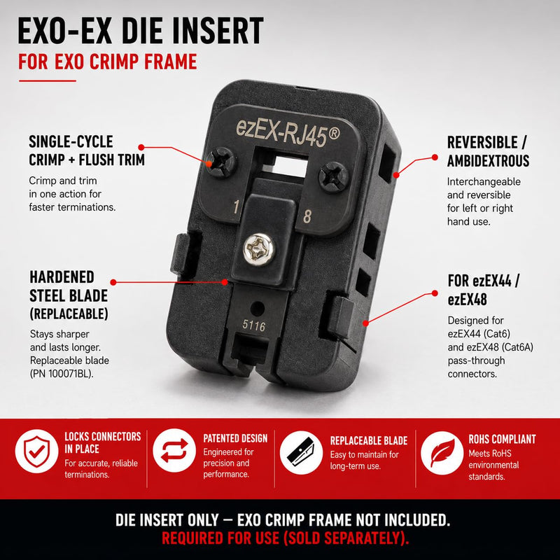 Platinum Tools 100071C Exo-EX Die For Exo Crimp Frame, Network Cable Crimper for RJ45 and Modular Connectors