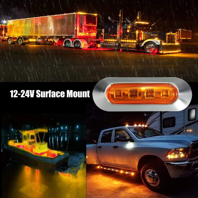 ALFU 10PCS Amber DC12V-24V 4 LED Side Marker Indicator Lights Lamp Front Rear Tail Clearance Lamp Interior Lights with Chrome Bezel Universial for Auto Car Bus Truck Lorry Trailer Boat Deck Courtesy Amber(10PCS)