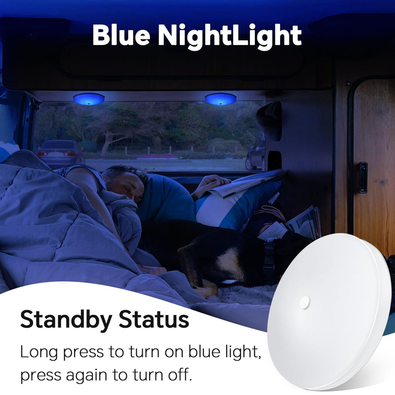 acegoo RV 3CCT 4.5'' LED Ceiling Dome Light, 3000K/4500K/6000K Switchable with Blue Nightlight 12V Puck Light for Motorhome Camper Trailer Boat, Surface Mount w/Dimmer Switch (4 Pcs) 4 Pcs