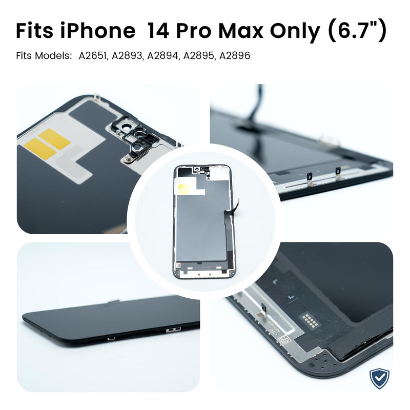 AuraLens for iPhone 14 Pro Max Screen Replacement Kit LCD Display Assembly | A2651 A2893 A2894 A2895 A2896, FHD INCELL Display Digitizer 6.7 Inch, COF, 120Hz, Repair Tools, Adhesive, Screw Pad, Black For iPhone 14 Pro Max (6.7")