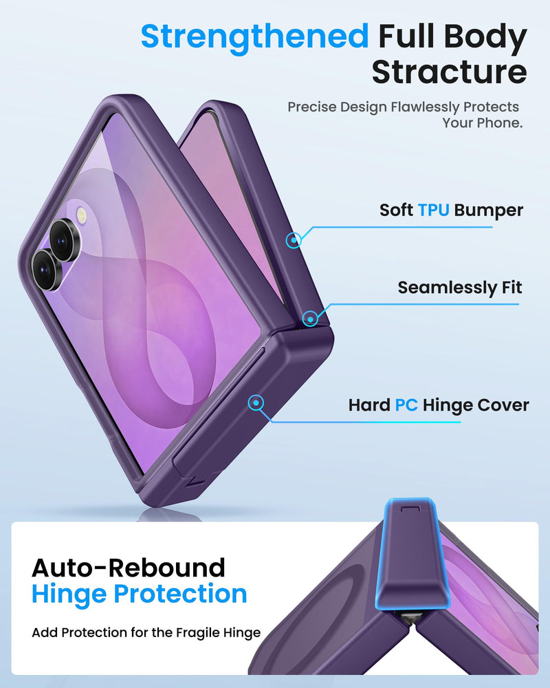 BXYJY for Samsung Galaxy Z Flip 8 Case with Stand, Fit for MagSafe, Purple | Hinge Protector, Outer Screen Protector, Magnetic Slim Translucent Rugged Women Men Protective Phone Case for Samsung Z Flip8 Dark Purple Galaxy Z Flip8