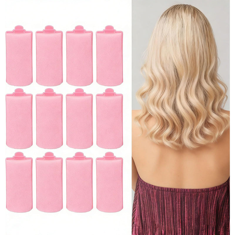12 Pack Pink Foam Sponge Hair Rollers, Soft Sleep In Hair Curlers, Heatless Flexible Styling Tools for Natural Curls & Waves, Suitable for All Hair Types Home Salon Use