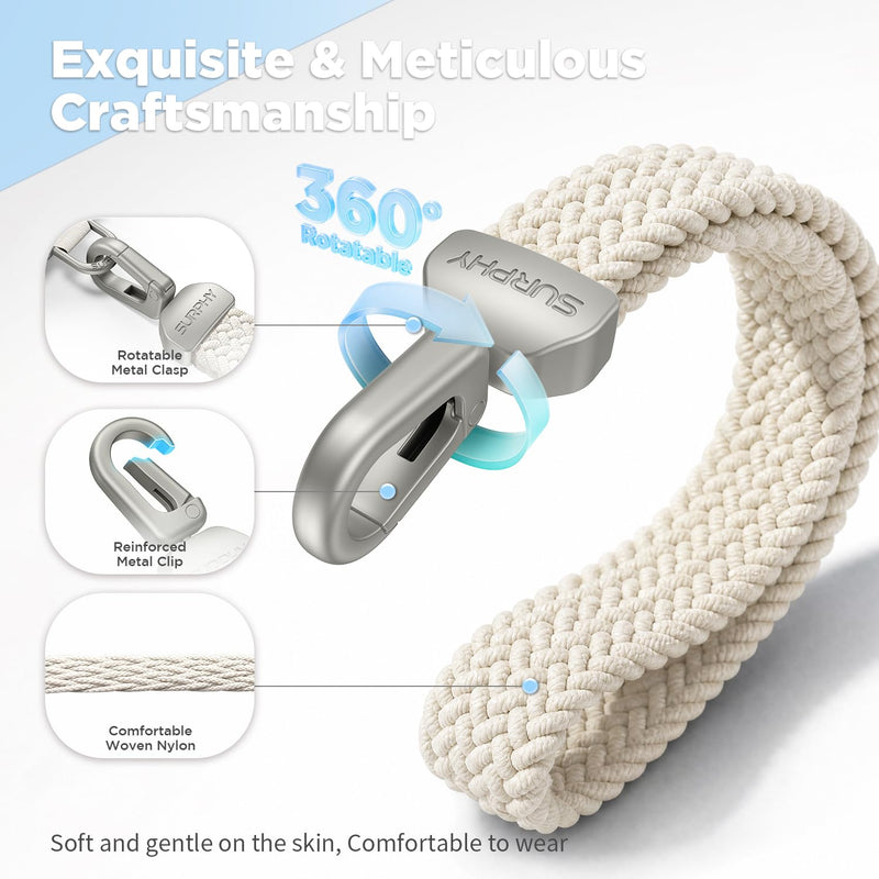 SURPHY Elastic Phone Wrist Strap, Phone Lanyard, Key Chain Lanyards | Stretchy Keychain Wristlet with 360° Swivel Snap Hook, Braided Elastic Phone Strap with Phone Tether Tab A- Stone