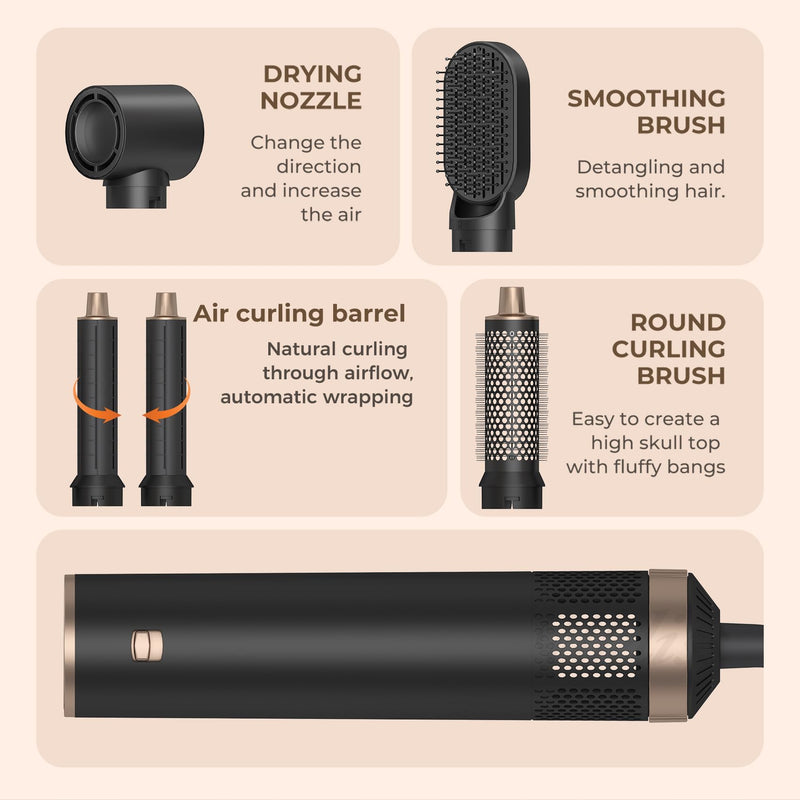  [AUSTRALIA] - 5 in 1 Air Styler and Hair Dryer Brush Set with Auto Curl Wand | Styles, dries, curls, straightens and adds volume with interchangeable heads for everyday hair styling