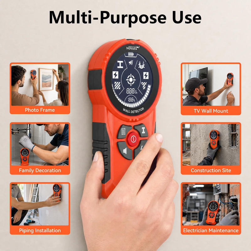 NOYAFA Stud Finder Wall Scanner,6 in 1 Multifunctional Wall Detector | Smart Chip,HD LCD Display, Electronic Stud Sensor for Wood Studs, Metal, Live AC Wires, Joists and Pipes Detection