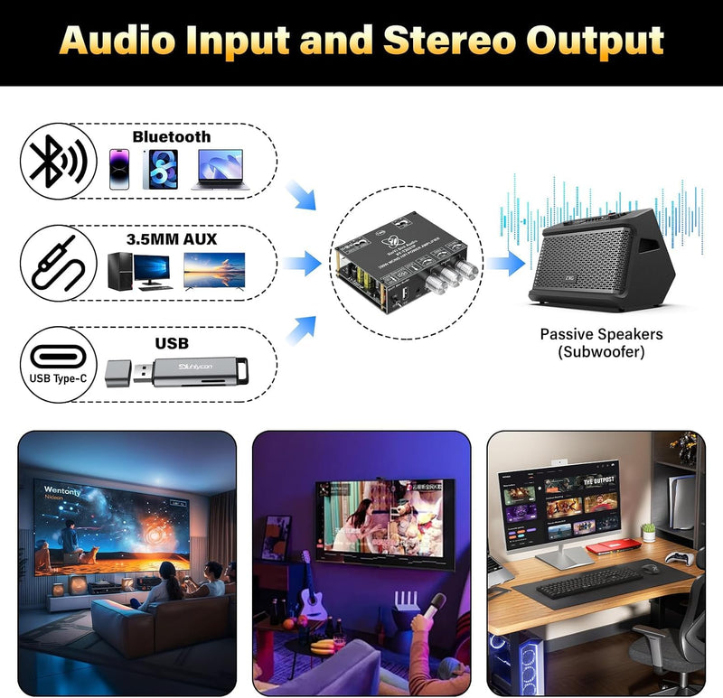 2-Pack XY-T2001P Mono Bluetooth AMP Board with TWS,200W Vehicle Amplifier Input 12-30V Wide Voltage Home Audio Amplifier Board,Supports AUX/USB/Bluetooth Input for Home Speaker,Car Audio DIY