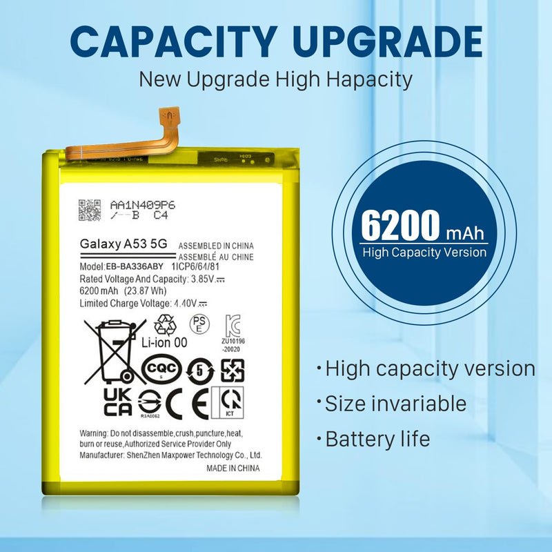 SHENMZ 6200mAh Replacement Battery for Samsung Galaxy A53 5G (2026 New Upgraded) - High Capacity Battery Compatible with SM-A536B/DS, SM-A536U, SM-A536B Models with Repair Tool Kit