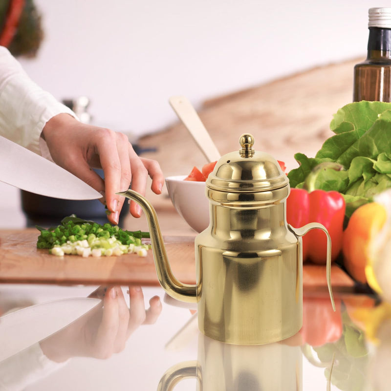 Cabilock 14oz Olive Oil Dispenser Bottle for KitchenGold Olive Dispenser Gold Stainless Oil Dispenser Bottle Vinegar Dispenser Can with Non-for Kitchen Gadgets, Air Fryer, Salad 14 Ounces Golden