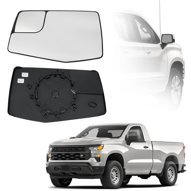 Driver Left Side Door Heated Mirror Glass with Rear Holder Convex Blind Spot Glass for Chevy Silverado 1500 and GMC Sierra 1500 2019-2024 Replace# GM1324159 84309708 L