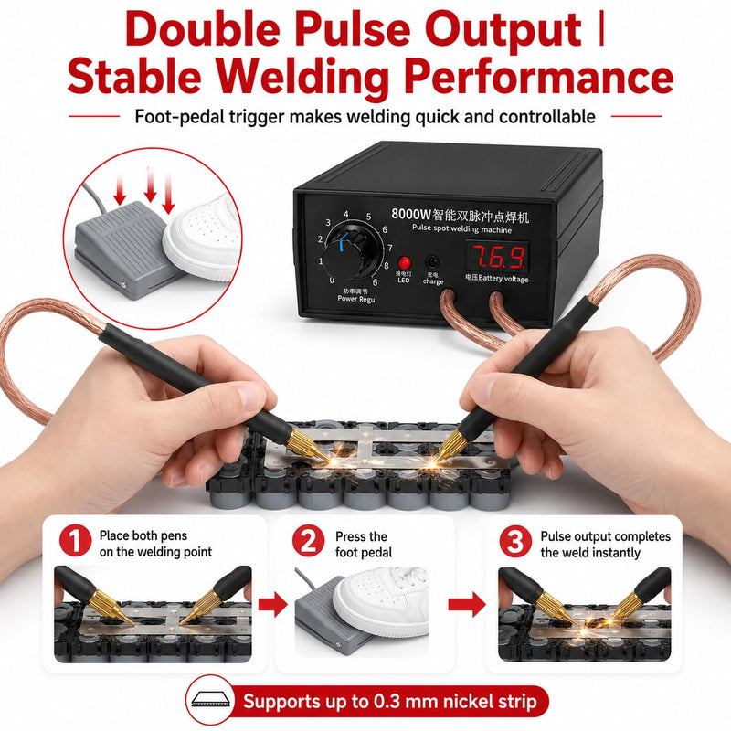 8000W Spot Welder,Handheld Spot Welder,Portable Spot Welder Machine DIY Kit,High Power Handheld Spot Welding Machine,with nickel strip and spot welding pen,for 18650 Battery Pack Welding Tools
