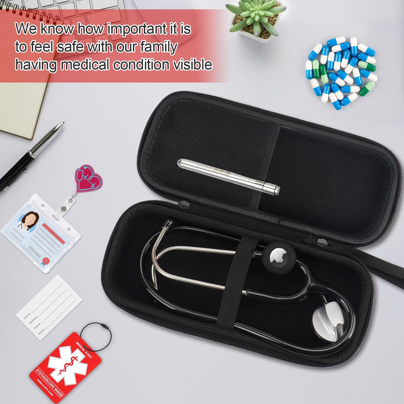 MGZNMTY 6 Pcs Stethoscope Case Kit, Perfect Nurse Gift Include Hard Stethoscope Case for 3M Littmann Classic III, AirTag Holder, Medical Alert Label, ID Card, Nurse Badge Clip, Carabiner (Black) Black