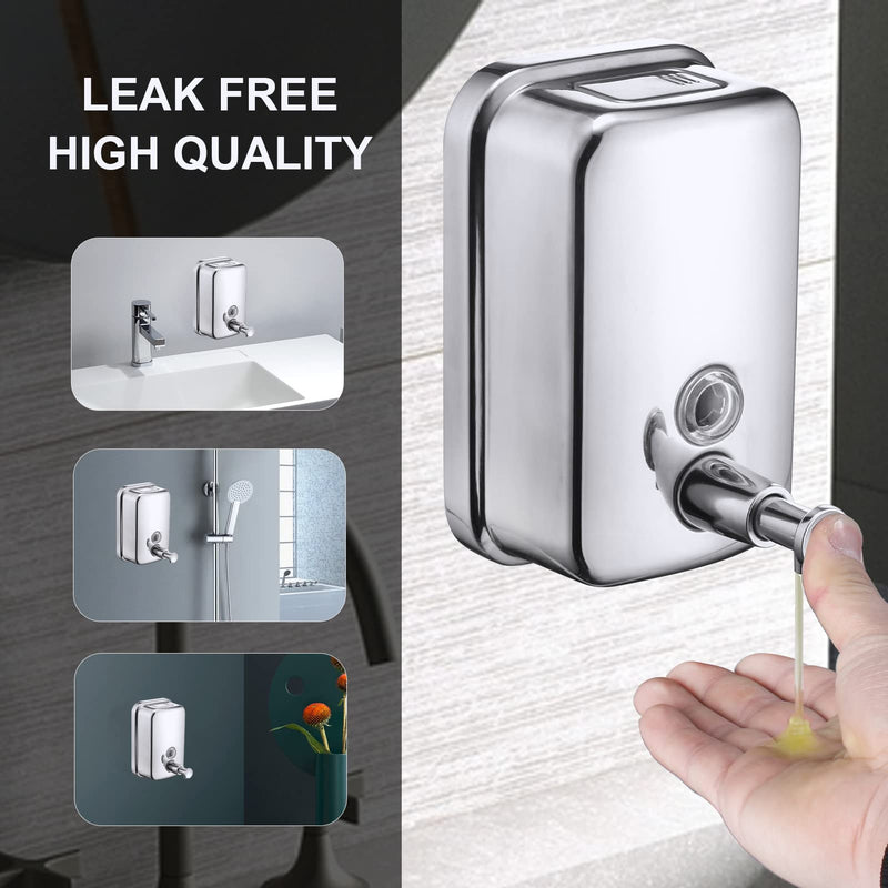 Commercial Soap Dispenser Wall Mount Stainless Steel Manual Liquid Pump Rust-Proof Leak Free for Bathroom (17 fl oz / 500ml) 17 fl oz