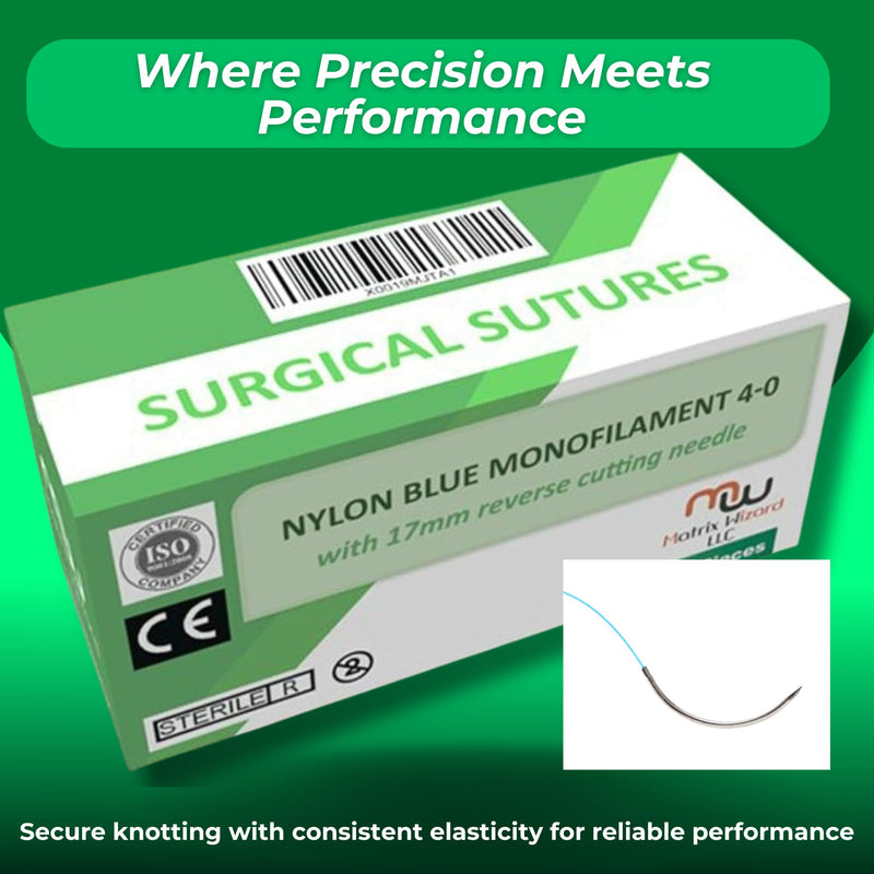 4-0 Sterile Suture Threads with Needle (24 PK Nylon) - Camping Survival Demo, Military Tactical Drill, Clinic Rotation Suturing, First Aid Travel Safety, Taxidermy, Veterinary Use