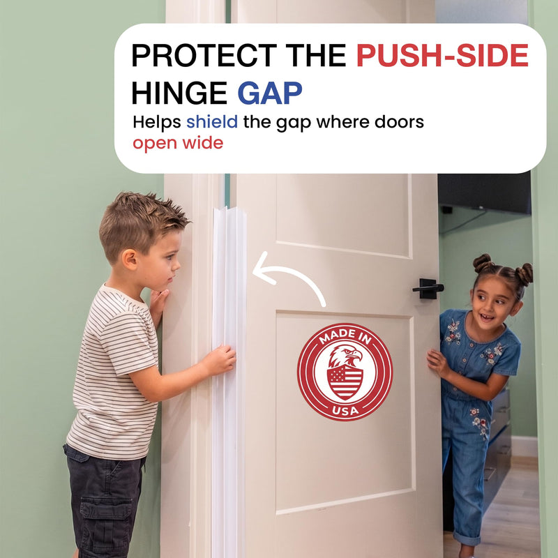 Fingersafe Home Door Finger Guard 43” uPVC Complete Set for Kids Safety- Push & Pull Door Finger Pinch Guard for Kids - Easy 3M Stick-On Safety Cover - Made in USA Finger Guards for Doors HOME-COMPLETE-SET