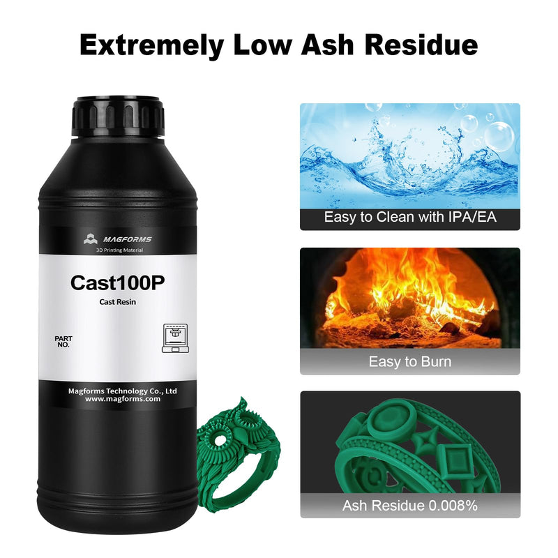 Cast100P 3D Printer Resin Castable 405nm UV Curing Resin High Precision Photopolymer Resin Easy to Print and Burn for Making Jewelry (Green, 500g) Green