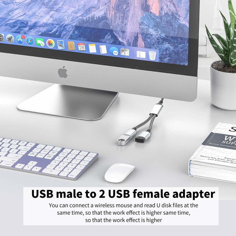 USB A Splitter(10 inch Long),USB A Splitter 1 in 2 Out,USB A Male to 2 Female USB Y Splitter,USB Splitter for Charging Slow and Data Transfer for Webcam/Printer/USB Devices/Laptop Etc.