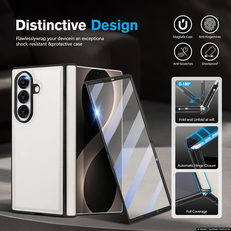for Samsung Galaxy Z Fold8 Ultra Wallet Case Magsafe,White | Built-in Screen Protector,2 in 1 Magnetic Detachable Card Holder Slot,PU Leather,RFID Blocking,Flip Kickstand,for Men & Women White Galaxy Z Fold 8 Ultra