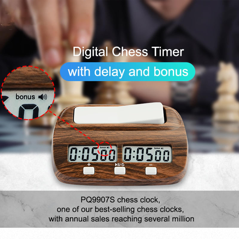 Chess Clock Digital Chess Timer with Delay and Bonus Professional for Board Games Timer Wood Grain Color