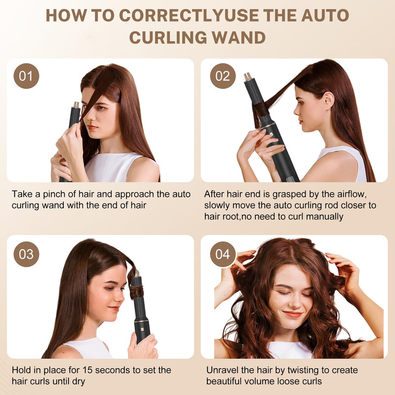 Hair Styler 5 in 1 Airbrush Set Multi-Blow Hair Dryer Brush | Magic Styler with Curl,Straighten,Wavy,Smooth and 3 Temperature for Volume,Curls,Smooth,Straighten,Dry& Style,Gifts for Women