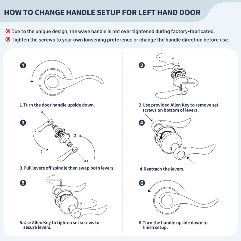 Wave Style Door Lever, Brushed Gold Passage Door Handle, Keyless Gold Interior Lever Reversible for Left/Right Handed for Hallway and Closet with Satin Brass Finish, 1 Pack Passage (No Lock & keys)