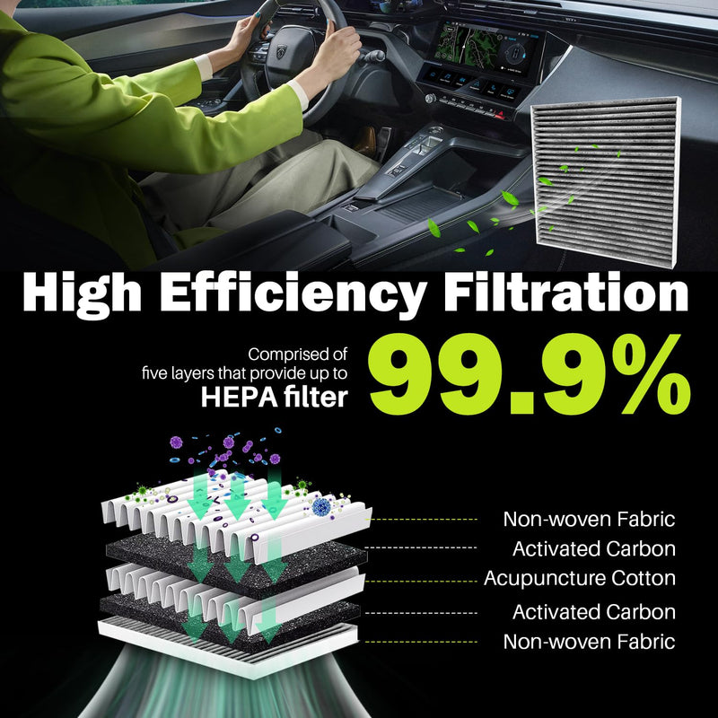 CF10374 Cabin Air Filter Compatible with Toyota Tacoma (2005-2023), Dodge Dart (2013-2016), Pontiac Vibe (2003-2008), Car Passenger Compartment Air Filter with Activated Carbon CF10374