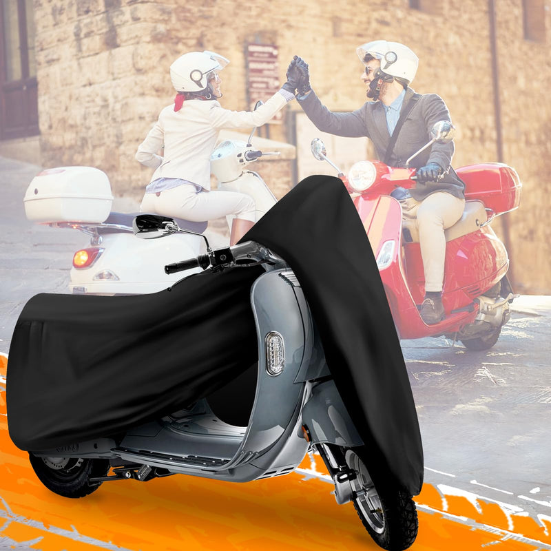 Scooter Cover, Waterproof Moped Cover, Vespa Cover, Outdoor Windproof and UV, for 72" Long Yamaha Honda Ruckus Motorbike Cover (Black) Black S-72 inch