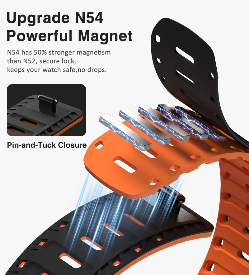 Magnetic Silicone Sport Band for Apple Watch Bands for Women Men | Soft Silicone Hollow Out 38/40/41/42/44/45/46/49mm, Adjustable Strap for iWatch Series 11 10 9 8 7 6 5 4 3 2 1 SE&Ultra 3/2/1 Black+Orange 44/45/46/49mm