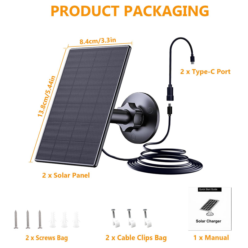 Zivif 2W Solar Panel for Security Camera, USB Solar Charger, 360° Adjustable Micro USB Solar Panel for Outdoor Camera, Black (2 Pack) 2W Solar Panel 2 Pack