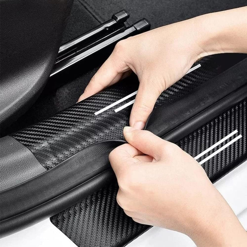 Set of 4 American Flag Carbon Fiber Car Door Sill Protectors - Decorative Entry Guard Scratch Pad Film for Auto, Truck, SUV Front/Rear Doors (Black White American Flag) Black White American Flag