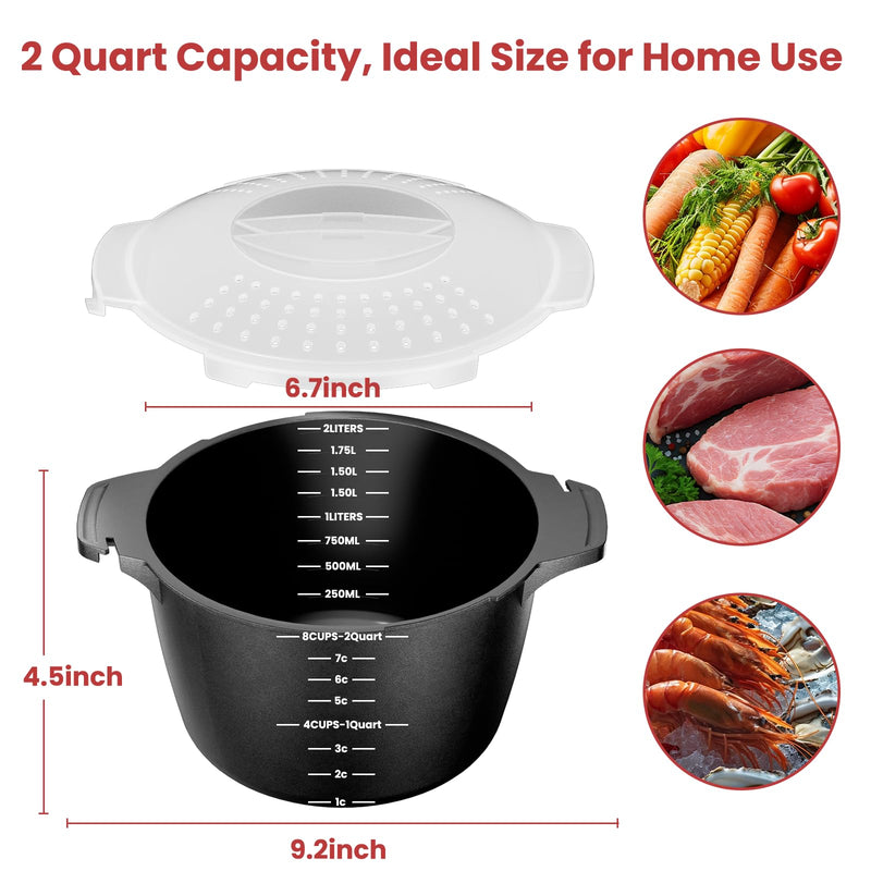 Large Microwave Cookware Steamer 2 Quart - AJXX Micro Cookware Vegetable Steamer for Cooking, Microwave Cooker with Food Container, Removable Filter and Lockab - BPA Free, Dishwasher Safe