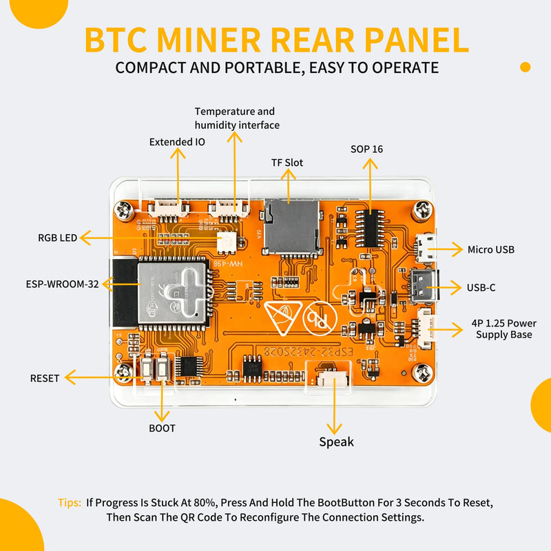 Bitcoin Miner, NerdMiner 1000KH/s ESP32 BTC 2.8" Solo Miner, Low Power Display Crypto Miner for Educational Research