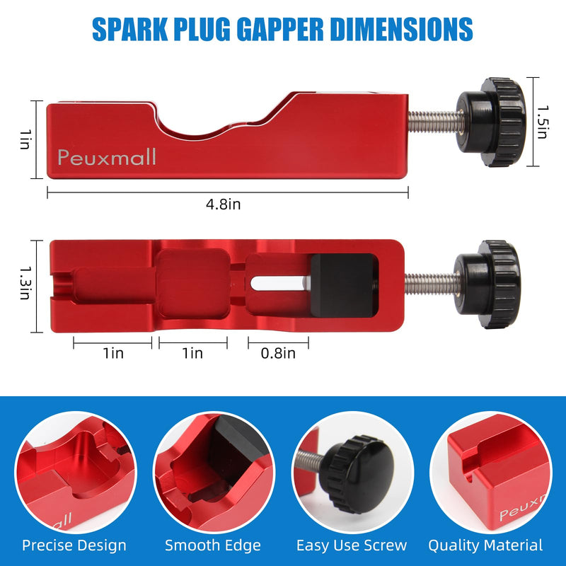 Spark Plug Gap Tool, Spark Plug Gapping Tool with 32 Blade Steel Feeler Gauge, Universal Spark Plug Gap Tool for Most 10mm 12mm 14mm 16mm Spark Plugs (Red) Red