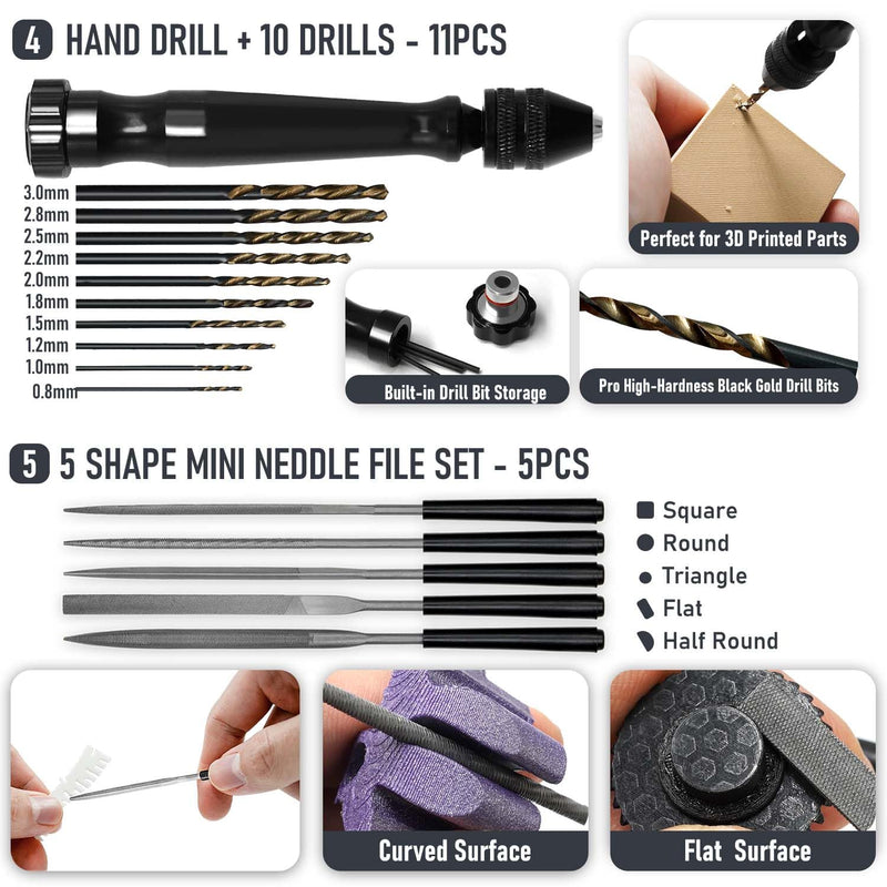 3D Printer Tools Kit, Quality 3D Printing Tool Kit for Model Measuring/Finishing/Deburring/Drilling, 3D Printer Accessories for All FDM/SLA Printers Removing Support, Cutting Filament