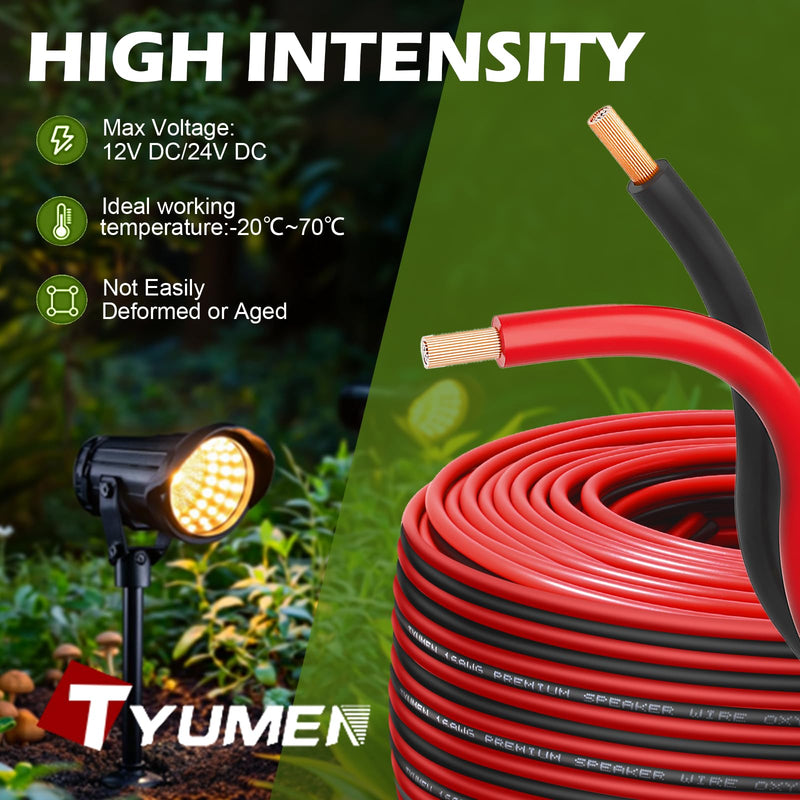 TYUMEN 18 Gauge Wire 100 Feet Pure Copper, 18AWG Red Black Low Voltage/Speaker/Automotive/Electrical Wire, 18 AWG 2 Conductors Stranded Cable for Led Lights, in-Home, Autos use 18/2 Gauge